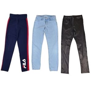 Lot of 3 Girl's Pants Leggings Jeans and Faux Leather Pants Size 9-12
